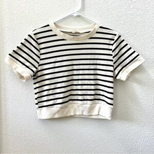 Crop Waffle Knit Stripe Tee - XL